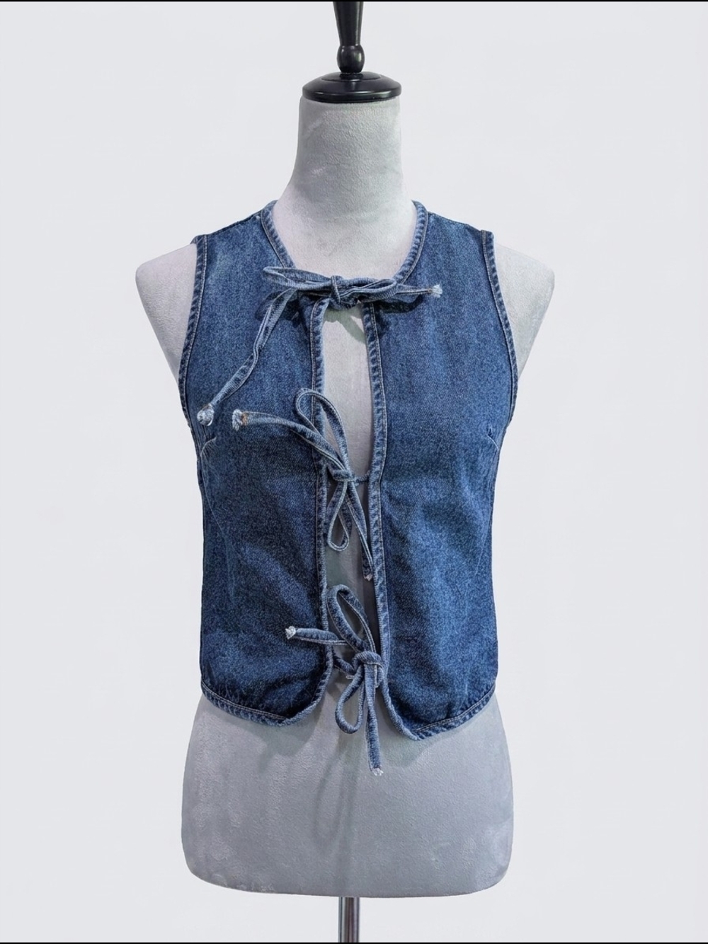 Missguided + Blue Denim Tie-Front Vest